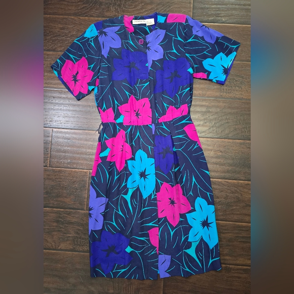 Liz Claiborne Womens Vintage Floral Button Up Silk Dress Size 8 - Picture 10 of 10